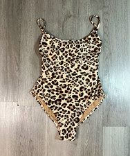 Kona Sol Leopard Print One Piece Swimsuit Beige Brown Adjustable Straps M