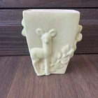 Vintage Red Wing Light Green Deer Fawn Pottery Vase Textured Vines & Leaves