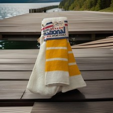 VTG Socks Russell National Sport Tube Yellow Stripes Sz 9-15 White Mid Length