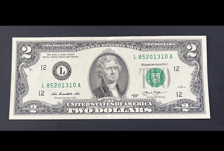 ERROR $2 DLL BILL - OVERINK "2" & SERIAL YEAR #: XX2013XX, FRB L12, SERIES 2013.