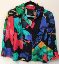 MAXIMALIST Floral Silk Blazer Ruffle Collar Art to Wear 90s Chic Size 2 VINTAGE