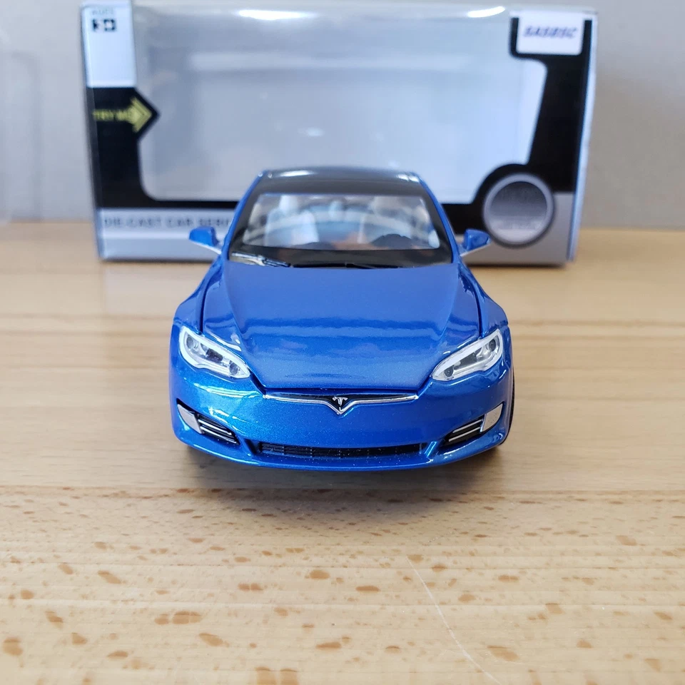 SASBSC Tesla Model S 100D Pull Back Power Diecast 1:32 Blue - Image 4 of 4
