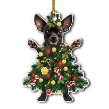 Black Chihuahua Christmas Tree Ornament - Festive Holiday Acrylic Hanging Dec...