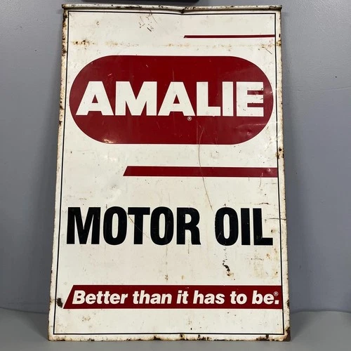 Orig VTG AMALIE MOTOR OIL Metal GARAGE Gas Station Metal Double Sided 24 x 35.5"
