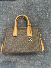 Michael Kors Brown Logo Top Handle Satchel Zi...