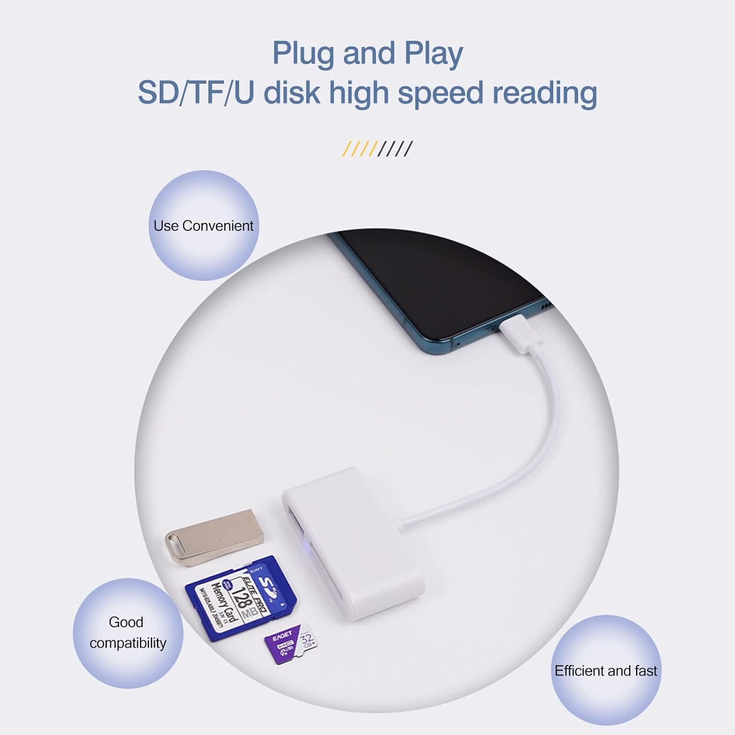 [2 Pack] SD Card Reader for Android, Micro to USB Adapter, White 