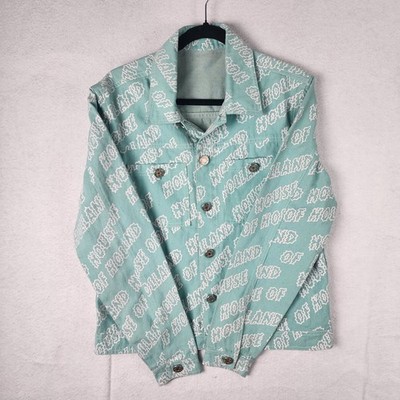 House Of Holland Jacket Print Logo Women's Large Denim Turquoise