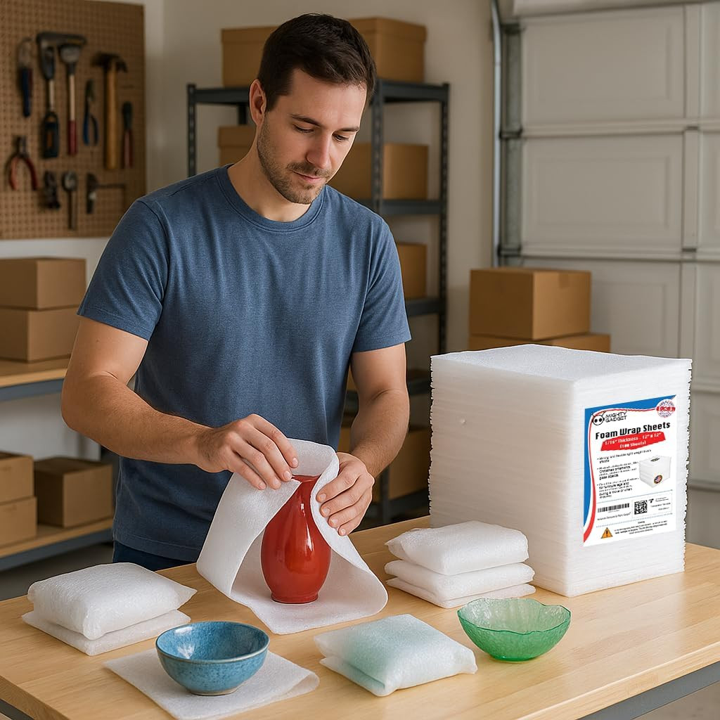 100-Pack Foam Packing Sheets, 12" X 12" (1/16" Thick) Polyethylene, Pre-Cut Non-