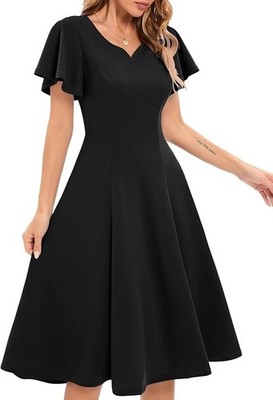 Damen Frauen Kleid Größe L Flatter Kurzarm Midi Halb Formell Business Arbeit