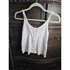 American Eagle White Ribbed Button Front Cami Tank Top Womens XS
