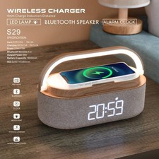 Bluetooth Speaker Alarm Clock with Wireless Charger, LED Night Light, 2500mAh