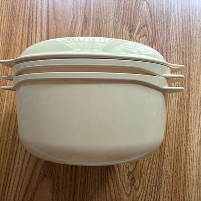 Vintage Tupperware 3 Piece Stackable Microwave Cooker 3 Qt 1-3/4 Qt Cover