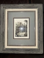 Vintage Hand Colored Etching Hohenzollern Castle Germany Signed Framed Artwork