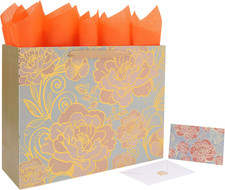 16.5  Extra Large Rose Gold Gift Bag Set with Handles, Greeting Card, Tissue Pap