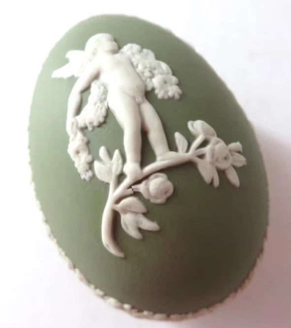 Wedgwood Green Jasperware Egg Trinket Box - VGC