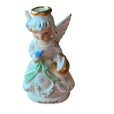 Vintage April Angel Birthday Figurine Ucagco Japan Wings Bunny  Mid Century