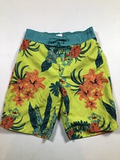 Gymboree Boy Green Neon Swimsuit Swim Trunks Floral Print Hawaiian Size 6
