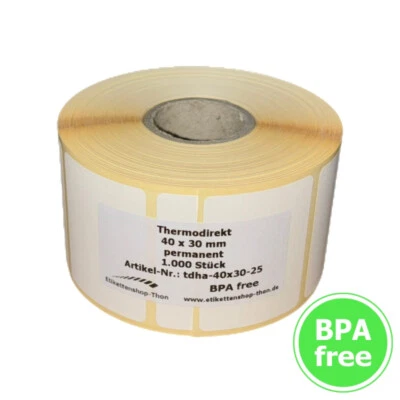 ETIKETTENSHOP THON Thermo Etiketten auf Rolle 40 x 30 mm selbstklebend - für Zebra, Brother Drucker