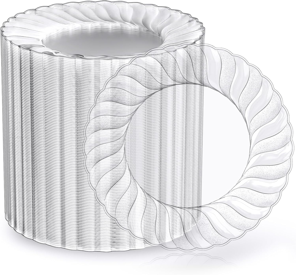 100 Count 6 Inch Clear Plastic Plates, Disposable Heavy Duty Salad Dessert Plate