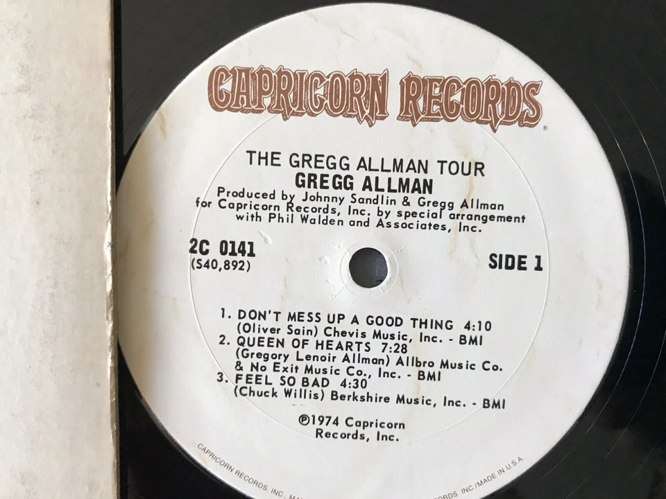 The Gregg Allman Tour Vinyl LP 1974 Capricorn Records 2C 0141 VG w/ Saw Cut Foto 3 de 4
