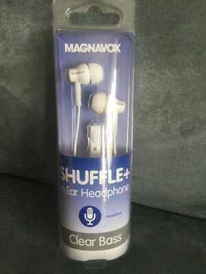 MAGNAVOX SHUFFLE + IN EAR HEADPHONES CLEAR BASS (ALL WHITE) - BRAND NEW 