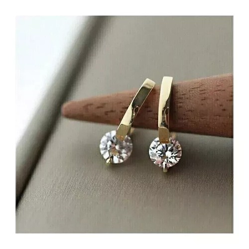 2 Ct Round Cut Lab-Created Diamond Drop/Dangle Earrings 14K Yellow Gold Plated - Picture 3 of 3