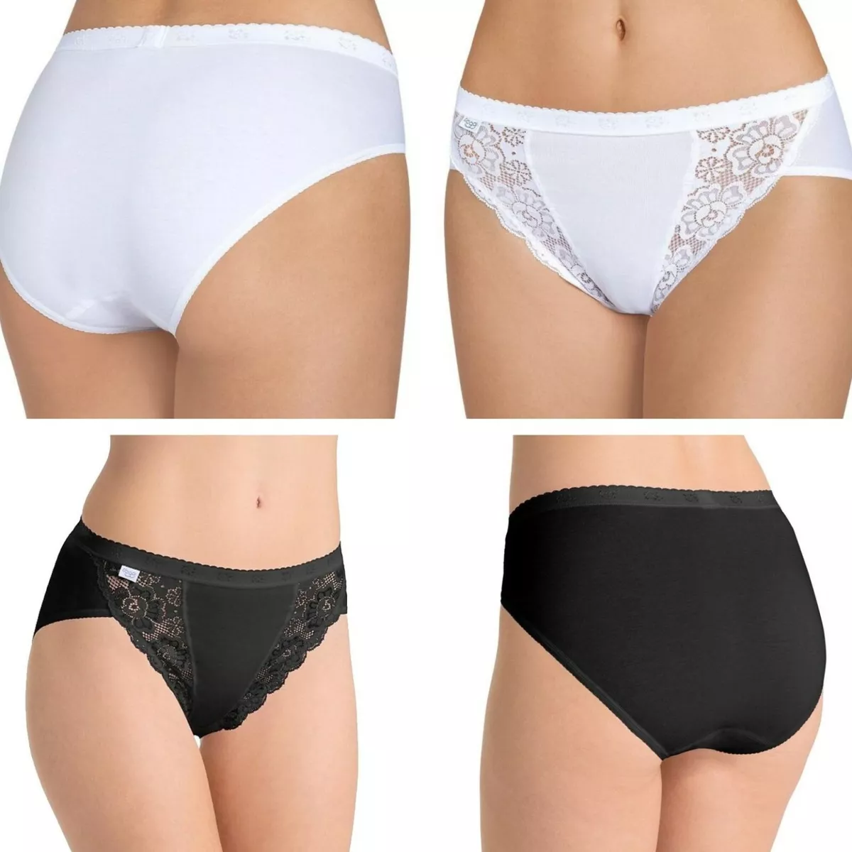 Sloggi Chic Tai Cotton & Lace Brief 4 Pack (3+1 Free) White or Black 8-20