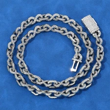 8MM White Gold Plated Iced CZ Out Cuban Link Choker Chain Necklace Bracelet