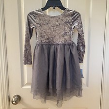 Cat  Jack Crushed Velvet Tulle Dress Silver Gray Girls Size XS 4/5 NWT