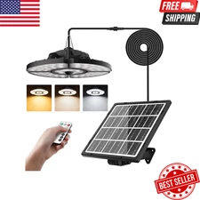 Solar Motion Sensor Pendant Light with Remote Timer for Shed Garage Barn Patio I