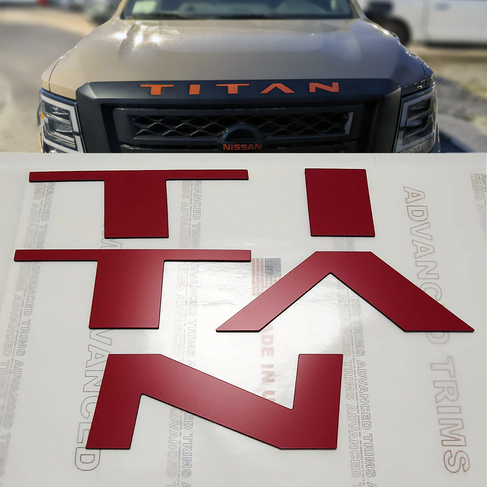 Set of 3: RED Plastic Letters Nissan Titan Front Grill Hood 2020 - 2024