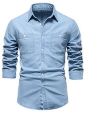 Men's Collared Neck Long Sleeve Denim Shirt