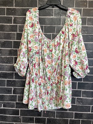 Lane Bryant Convertible Top 26/28 On/Off Shoulders  Floral Drawstring *See Notes