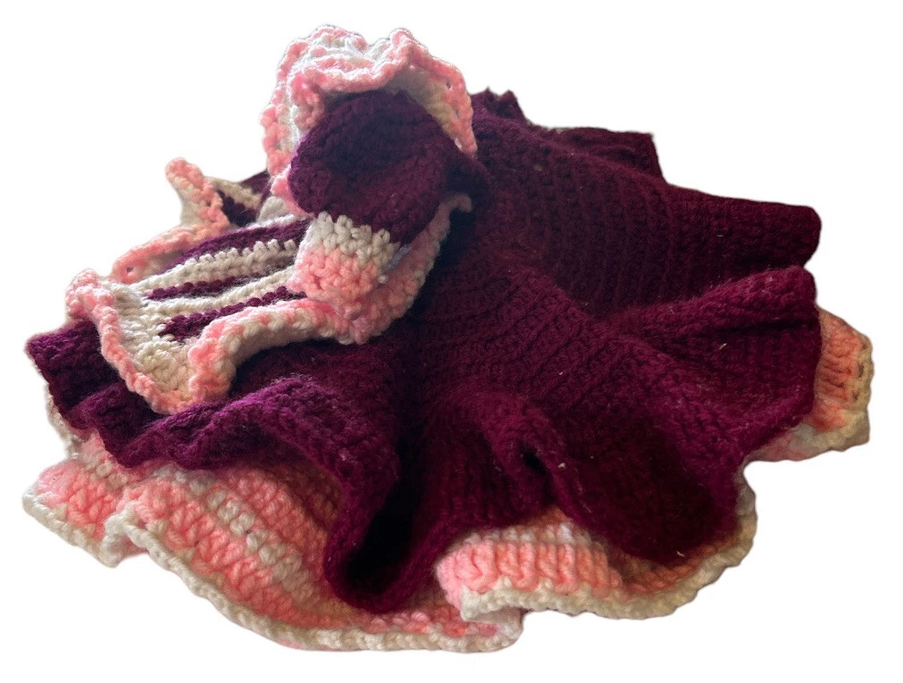 VETEMENTS Grembiule sottolavello vintage vestito bambola fatto a mano vintage rosa bordeaux 11” leggi!