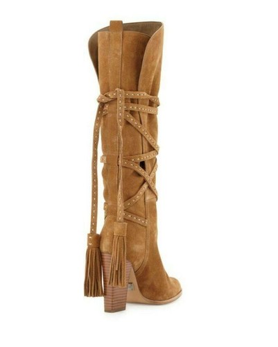 Women's Suede Leather Mid Calf Boots Block Heel Pull On Shoes Oversize Fashion - Picture 5 of 13