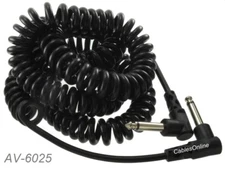25ft Right-Angle 1/4" Mono Male to Male Shielded Coiled Instrument Cable