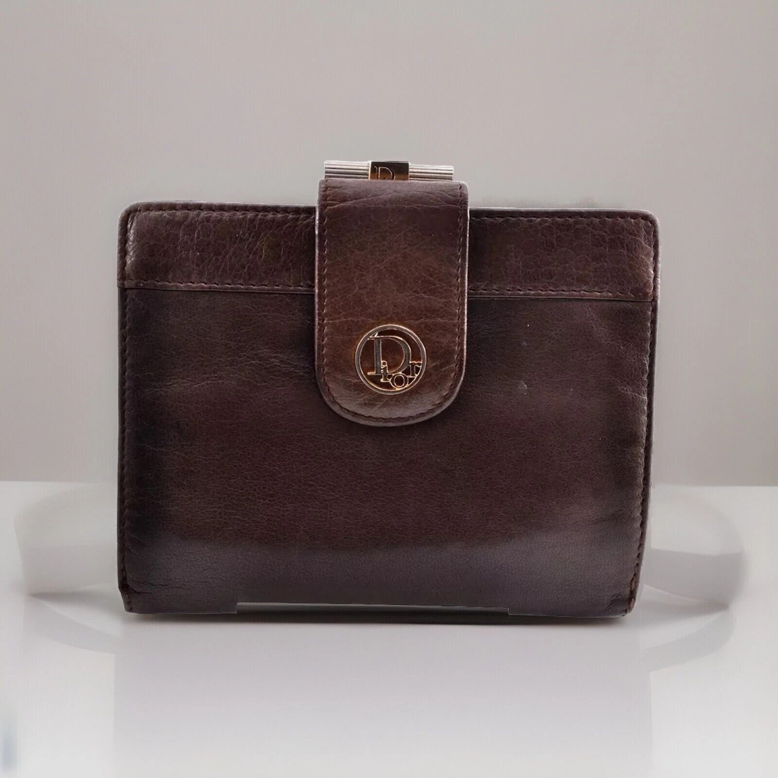 Portefeuille Christian Dior cuir double pli marron femme authentique
