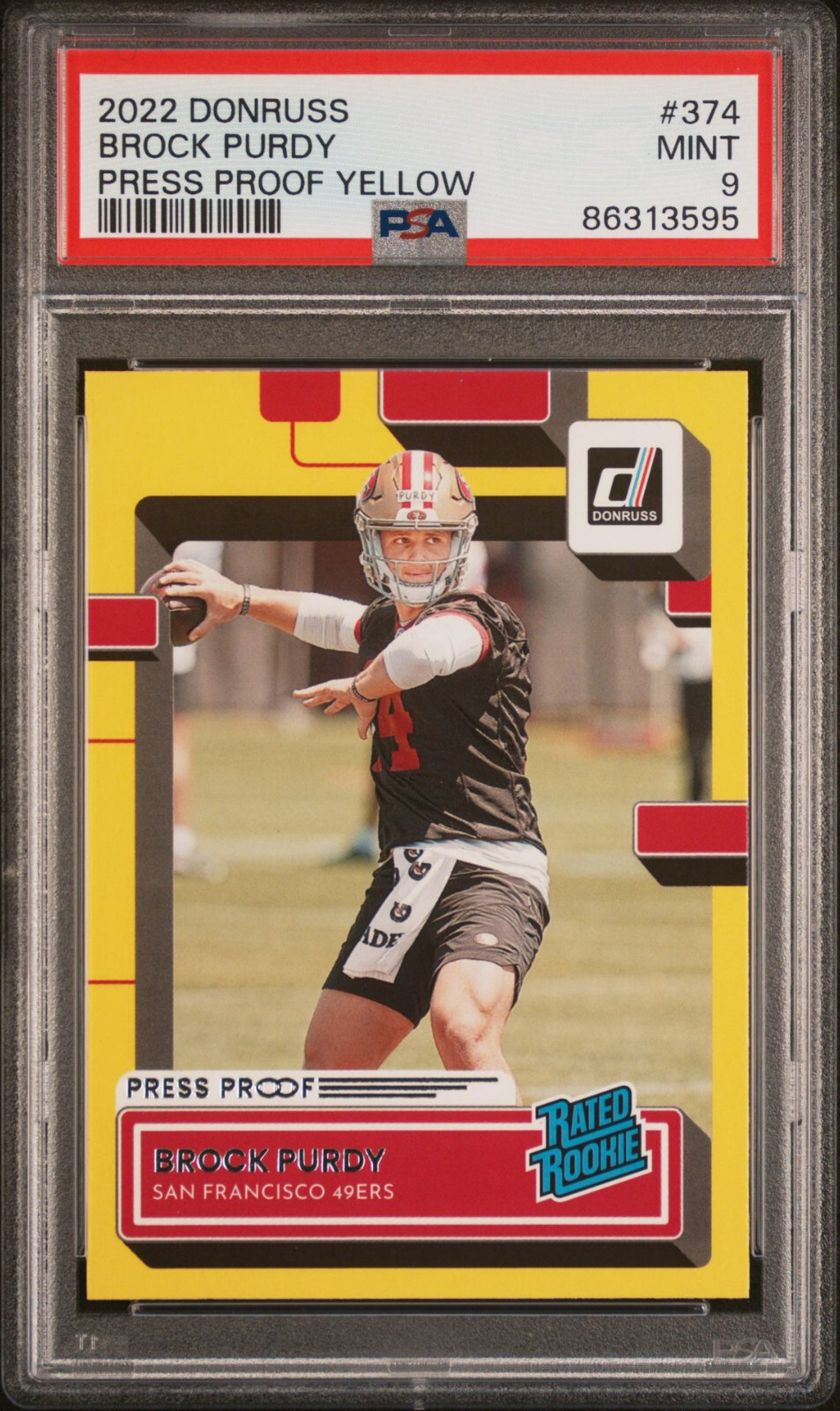 2022 Panini Donruss #374 BROCK PURDY Press Proof Yellow Rookie PSA 9 49ers