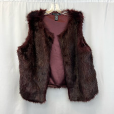 Olivia & Grace Womens Vest Brown Open Faux Fur Scoop Neck Hip Length Solid L