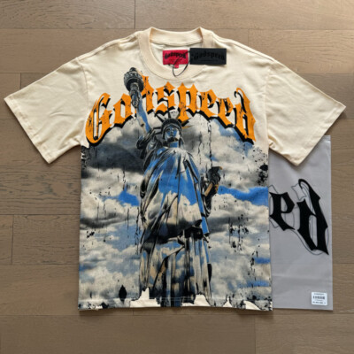 NEW Godspeed Statue of Liberty printing Tee Washed Mens Short