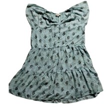 LOFT Tiered Mini Dress Floral Print Short Sleeve Casual Light Blue M