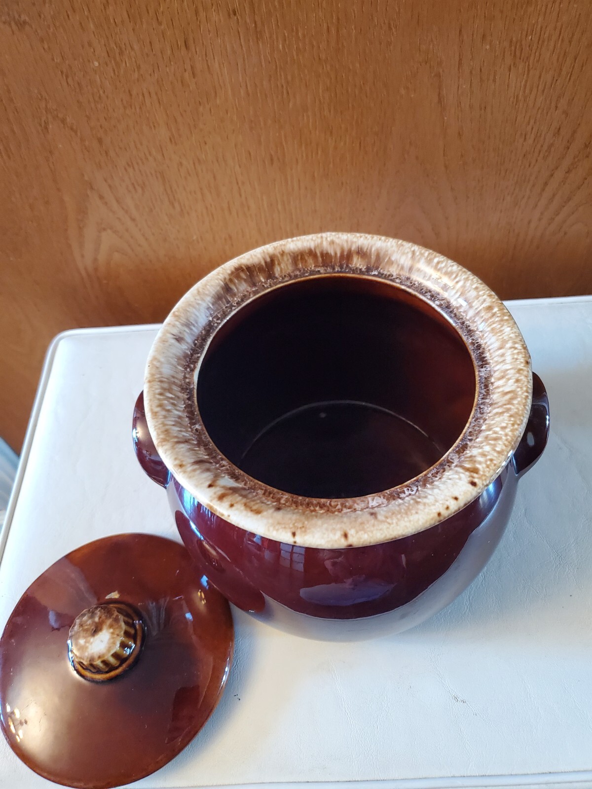 Vintage Hull Pottery Brown Drip Bean Pot Crock With Lid Oven Proof USA