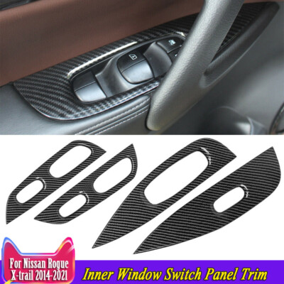 Carbon Fiber Inner Window Switch Panel Trim For Nissan Rogue X-Trail 2014-2020