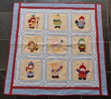 Snowman Winter Handmade Wall Hanging Tablecloth Quilt 38 "x 38" Red  Blue