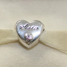 New Authentic Pandora Charm Sisters Heart Love Pink 791946PCZ W Suede Pouc