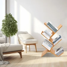 5-Tier Floor Bamboo Tree Bookshelf Stand Book Holder Modern Standing Bookcase