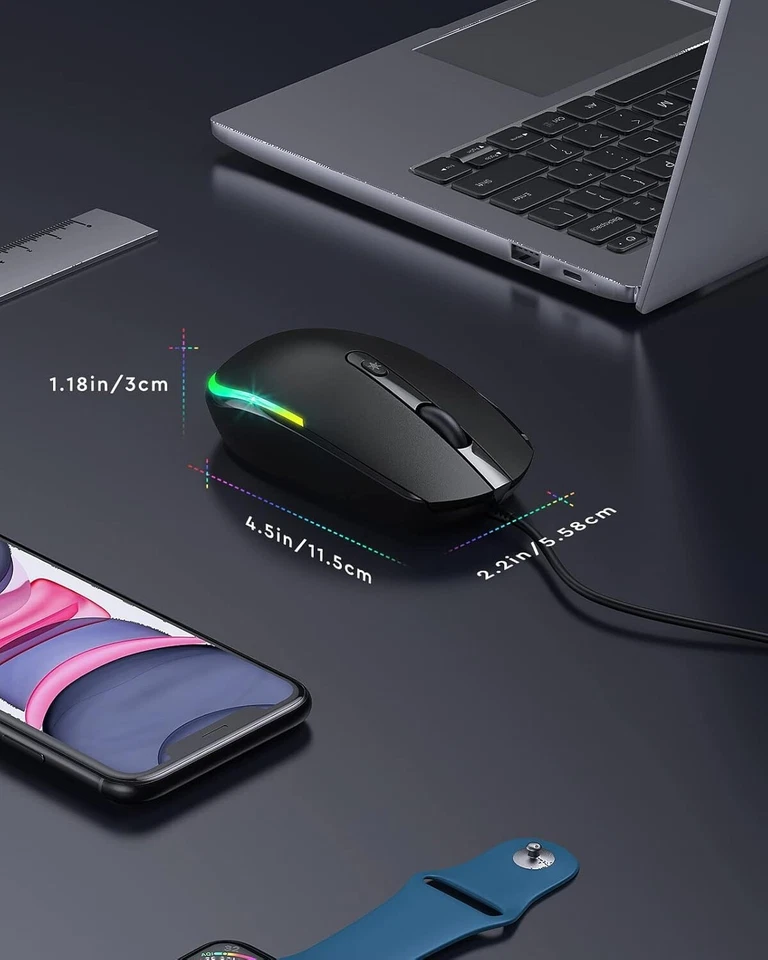 Maus mit Kabel PC Computermaus 1600 DPI USB für Laptop PC Computer Mac C295 - Bild 4 von 4