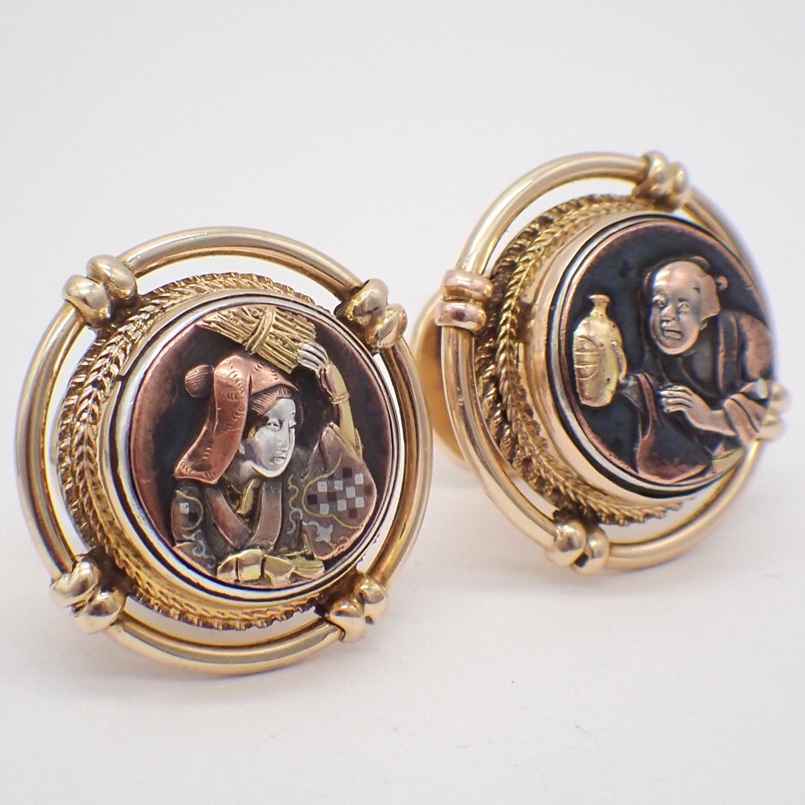 Japanese Mixed Metals Shakudo Cufflinks 14K Gold Setting | eBay