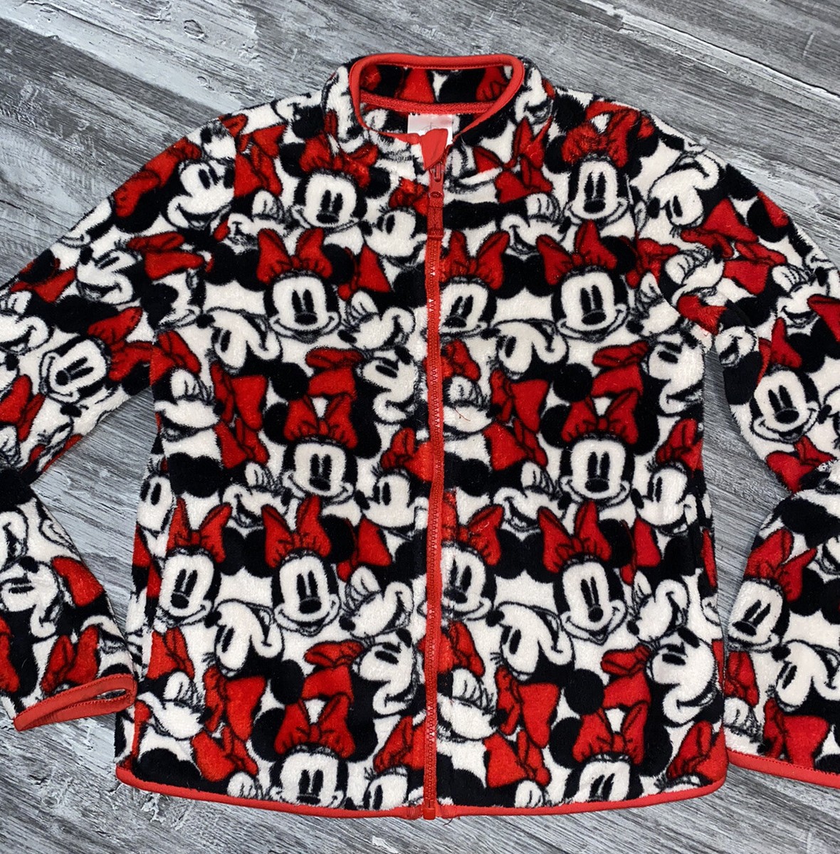 Disney Store Minnie Mouse Fleece Zip Up Kids Jacket Sz 7/8 Red
