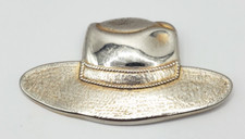 Vintage Stetson Fedora Hat Brooch Large Gold Tone Western Cowboy Glossy Textured
